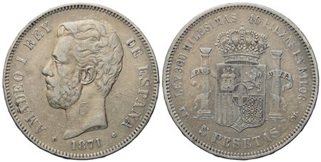 SPAGNA. Amedeo I (1871-1873). 5 pesetas 1871. Ag (24,90 g; 37 mm)