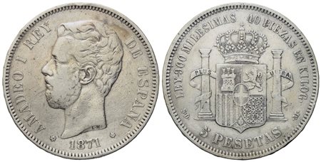 SPAGNA. Amedeo I (1871-1873). 5 pesetas 1871. Ag (24,95 g; 37 mm)