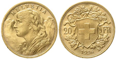 SVIZZERA. 20 franchi 1926 B. Au (6,54 g; 20,8 mm)