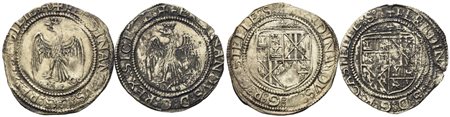 MESSINA. Regno di Sicilia. Ferdinando il Cattolico (1479-1516). Interessante lotto di due tarì. Ag (3,53 g; 27,16 mm) (3,22 g; 25,84 mm)