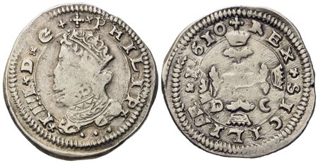 MESSINA. regno di Sicilia. Filippo III di Spagna (1598-1621). 3 tarì 1610. Ag (7,79 g; 27,2 mm)