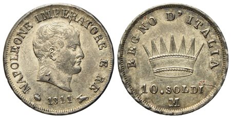 MILANO. Regno d'Italia. Napoleone I (1805 - 1814). 10 soldi 1811. Ag (2,5 g; 18 mm)