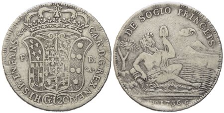 NAPOLI. Regno di Napoli. Carlo di Borbone (1734-1759). Piastra da 120 grana 1736 "De G". Ag (25,05 g; 39,7 mm)