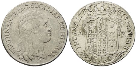 NAPOLI. Regno di Napoli. Ferdinando IV di Borbone (1759-1799 I periodo). Piastra da 120 grana 1796. Ag (27,45 g; 40,1 mm)