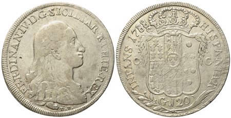 NAPOLI. Regno di Napoli. Ferdinando IV di Borbone (1759-1799 I periodo). Piastra da 120 grana 1788 - D.P. al dr. Ag (27,12 g; 41,4 mm)