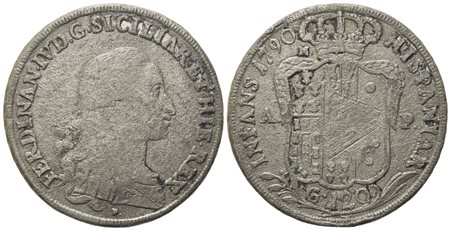 NAPOLI. Regno di Napoli. Ferdinando IV di Borbone (1759-1799, I per.). Piastra da 120 Grana 1790. Pb (20,67 g; 41,5 mm)