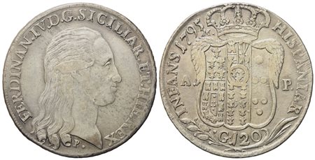 NAPOLI. Regno di Napoli. Ferdinando IV di Borbone (1759-1799, I per.). Piastra da 120 grana 1795. Ag (27,40 g; 39,5 mm)