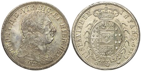 NAPOLI. Regno di Napoli. Ferdinando IV di Borbone (1815-1816 - III periodo). Piastra da 120 grana 1816. Ag (27,54 g; 37,2 mm)