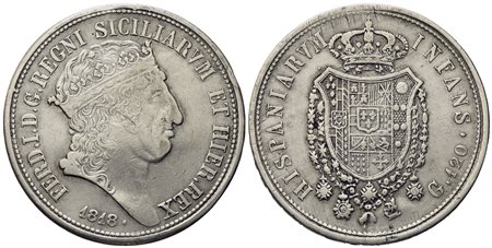 NAPOLI. Regno delle Due Sicilie. Ferdinando I di Borbone (1816-1825 IV periodo). Piastra 120 grana 1818 - testa grande. Ag (27,4 g; 37,5 mm)