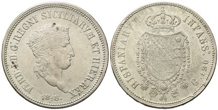 NAPOLI. Regno delle Due Sicilie. Ferdinando I di Borbone (1816-1825 IV periodo). Piastra 120 grana 1818 - Testa piccola. Ag (27,56 g; 37,5 mm)