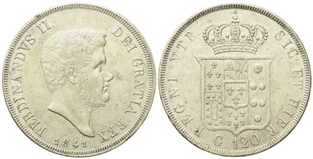 NAPOLI. Regno delle Due Sicilie. Ferdinando II di Borbone (1830-1859). Piastra 120 grana 1841. Ag (27,45 g; 37 mm)