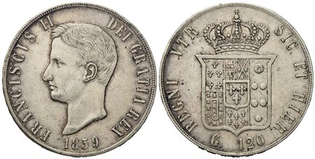 NAPOLI. Regno delle Due Sicilie. Francesco II di Borbone (1859-1860). Piastra da 120 grana 1859. Ag (27,4 g; 37 mm)