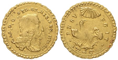 Palermo. Regno di Sicilia. Carlo di Borbone (1734-1759). Oncia 1746. Au (4,41 g; 22,4 mm)