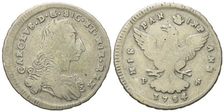 PALERMO. Regno di Sicilia. Carlo di Borbone (1734-1759). 4 tari 1754. Ag (8,55 g; 30,2 mm)