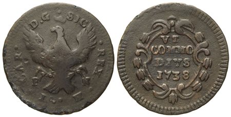 PALERMO. Regno di Sicilia. Carlo di Borbone (1734 - 1759). Grano 1738. Cu (3,78 g; 23 mm)