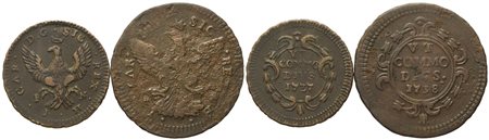 PALERMO. Regno di Sicilia. Carlo di Borbone (1734-1759). Lotto di 2 esemplari: 1 grano 1737 (4,03 g; 23,6 mm); 2 grani 1738 (7,03 g; 30 mm)