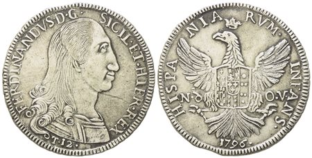 PALERMO. Regno di Sicilia. Ferdinando III di Borbone (1759 - 1816). 12 tarì 1796. Ag (27,07 g; 38,5 mm)