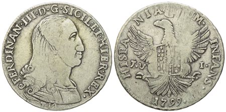 PALERMO. Regno di Sicilia. Ferdinando III di Borbone (1759-1816). 12 tarì 1799. Ag (27,02 g; 38,3 mm)