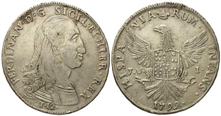 PALERMO. Regno di Sicilia. Ferdinando III di Borbone (1759 - 1816). 12 tarì 1799. Ag (27,09 g; 39,5 mm)