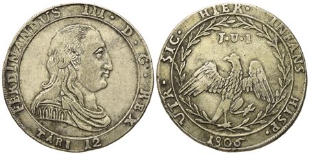 PALERMO. Regno di Sicilia. Ferdinando III di Borbone (1759 - 1816). 12 tarì 1806. Ag (27,16 g; 38,9 mm)