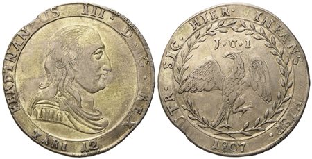 PALERMO. Regno di Sicilia. Ferdinando III di Borbone (1759 - 1816). 12 tarì 1807. Ag (27,12 g; 38,5 mm)