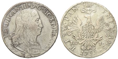 PALERMO. Regno di Sicilia. Ferdinando III di Borbone (1759-1816). 6 tarì 1799. Ag (13,60 g; 30,5 mm)