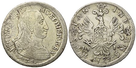 PALERMO. Regno di Sicilia. Ferdinando III di Borbone (1759 - 1816). 6 tarì 1799. Ag (13,28 g; 31,8 mm)