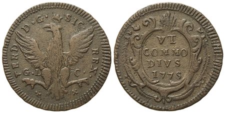 PALERMO. Regno di Sicilia. Ferdinando III di Borbone (1759 - 1816). Grano 1775. Cu (3,92 g; 24 mm)