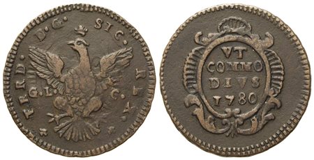 PALERMO. Regno di Sicilia. Ferdinando III di Borbone (1759 - 1816). Grano 1780. Cu (4,40 g; 24,3 mm)