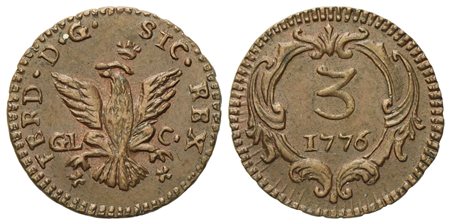 PALERMO. Regno di Sicilia. Ferdinando III di Borbone (1759-1816). Mezzo grano 1776. Cu (2,20 g; 18,3 mm)