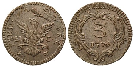 PALERMO. Regno di Sicilia. Ferdinando III di Borbone (1759-1816). Mezzo grano 1776. Cu (2,67 g; 18,5 mm)