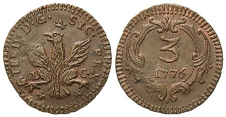 PALERMO. Regno di Sicilia. Ferdinando III di Borbone (1759-1816). Mezzo grano 1776. Cu (2,18 g; 19 mm)