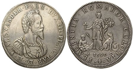 PIACENZA. Alessandro Farnese (1586 - 1591). Doppio ducatone 1590. Ag (64,4 g; 49,5 mm)