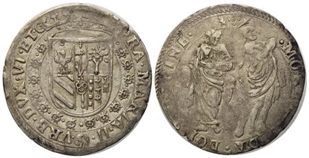 URBINO. Francesco Maria II della Rovere (1574 - 1624). 2 sedicine. Ag (2,75 g; 27,87 mm).