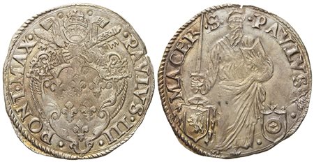 STATO PONTIFICIO. Macerata. Paolo III (1534 - 1549). Giulio "San Paolo". Ag (3,33 g; 28,73 mm).