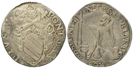 STATO PONTIFICIO. Roma. Pio V (1566 - 1572). Testone. Ag (8,26 g; 29,1 mm)