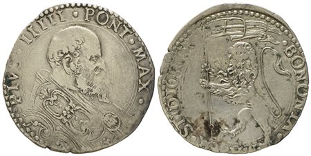 STATO PONTIFICIO. Bologna. Pio V (1566-1572). Mezza lira. Ag (4,74 G; 30 mm)