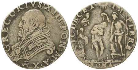 STATO PONTIFICIO. Roma. Gregorio XIII (1572 - 1585). Testone "Battesimo". Ag (7,68 g; 28,1 mm)