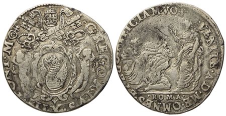 STATO PONTIFICIO. Roma. Gregorio XIII (1572 - 1585). Testone "Predica di Gesù". Ag (7,93 g; 29,02 mm).