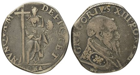 STATO PONTIFICIO. Roma. Gregorio XIII (1572 - 1585). Testone. Ag (9,32 g; 29,4 mm)