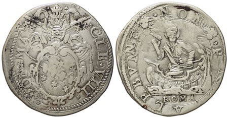 STATO PONTIFICIO. Roma. Clemente VIII (1592 - 1605). Testone. Ag (9,33 g; 32,4 mm)