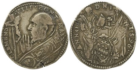 STATO PONTIFICIO. Roma. Clemente VIII (1592 - 1605). Testone 1598. Ag (9,45 g; 31,8 mm)