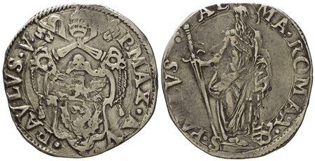 STATO PONTIFICIO. Roma. Paolo V (1605 - 1621). Testone, anno V. Ag (9,4 g; 29,6 mm)