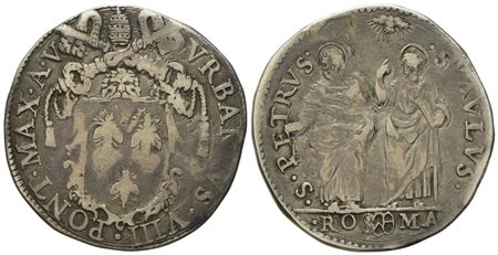 STATO PONTIFICIO. Roma. Urbano VIII (1623 - 1644). Testone, anno V. Ag (9,38 g; 29,5 mm)