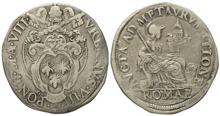 STATO PONTIFICIO. Roma. Urbano VIII (1623 - 1644). Testone, Anno VIII. Ag (9,52 g; 30,04 mm) 