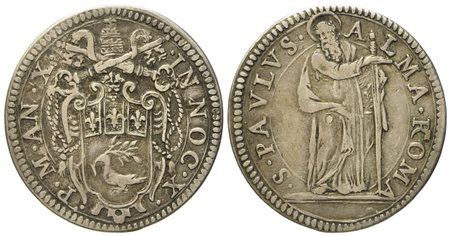 STATO PONTIFICIO. Roma. Innocenzo X (1644 - 1655). Giulio anno X "San Paolo". Ag (g 3,14; mm 24,8).