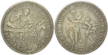 STATO PONTIFICIO. Roma. Alessandro VII (1655 - 1667). Piastra (1658). Ag (31,89 g; 43,3 mm)