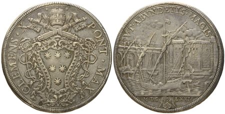 STATO PONTIFICIO. Roma. Clemente X (1670 - 1676). Piastra 1672 "porto di Civitavecchia". Ag (31,58 g; 43,7 mm)