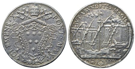 STATO PONTIFICIO. Roma. Clemente X (Emilio Altieri) (1670 - 1676). Piastra 1672 "Porto di Civitavecchia". Ag (43,08 mm; 31,37 g)