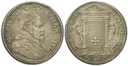 STATO PONTIFICIO. Roma. Clemente X (1670 - 1676). Testone 1675 "Giubileo, chiusura porta santa". Ag (9,38 g; 32,3 mm)